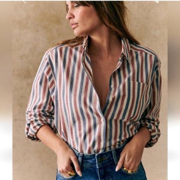 Sezane Tops - Sezane Max Striped  Shirt In Blue/Ecru Sz 32 (US 0)